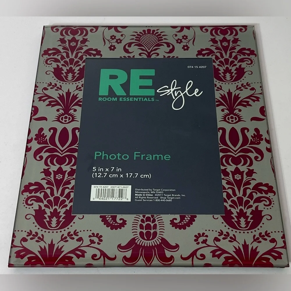 Room Essentials Glass Free‎ Standing Floral Gray/Magenta Frame 5